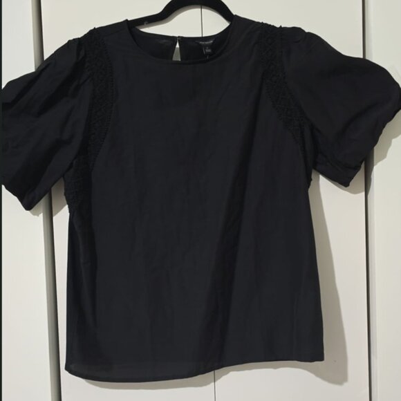 Ann Taylor Lace Trim Mixed Media Top (Black) - Picture 2 of 3